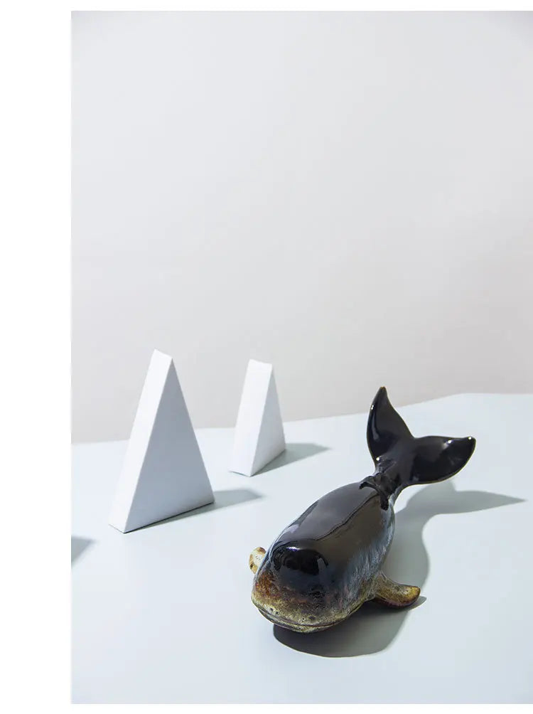 Creative Whale Ceramic Sculpture Modern Crafts Porcelain Ornaments Desk Decoration Simulated Whale Statue Room Aesthetic Decor