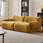 Vacuum-Compressed Modular Sofa, Wabi-Sabi Sherpa Fabric Sectional with High-Elastic Foam, Cream Mid-Century Style, Space Saving
