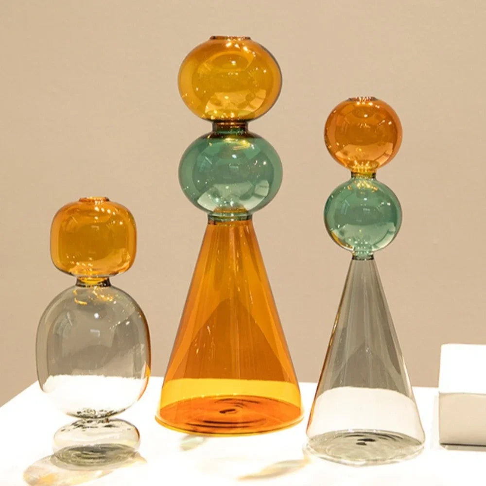 Minimalist Colored Glass Creative Double-layer Glass Transparent Vase Desktop Soft Decoration Hydroponics Vase Home Decoration