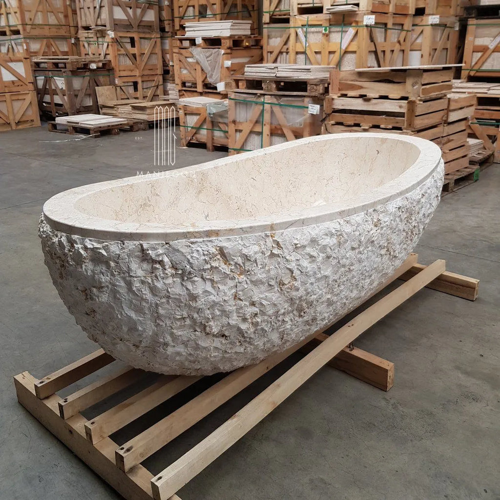 Nordic Luxury Marble Bathtub, Round One-Piece Freestanding Tub for Villa, Heat Retention & Easy Clean, Body Contour, Customizabl