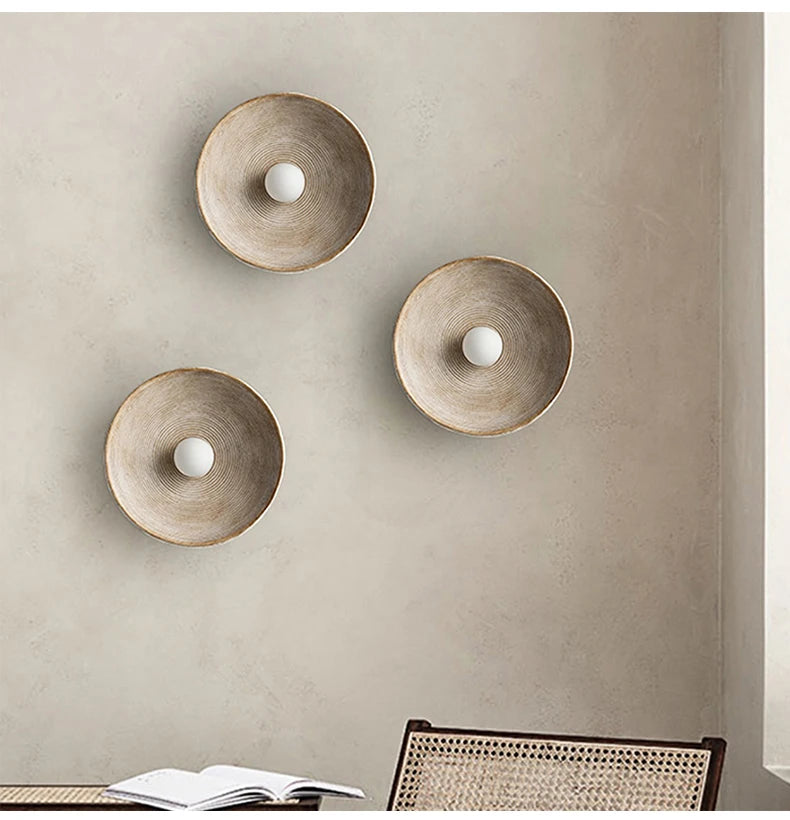 Nordic Creative Retro Round Wall Lamp Wabi-sabi Resin Sconces for Living Room Bedroom Bedside Hotel Corridor  Decor lightig