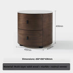 Italian Minimalist Nightstand, Walnut Round Bedside Table with Stone Top, Multi-Layer Wood &Eco-Friendly, Easy Clean, New Design