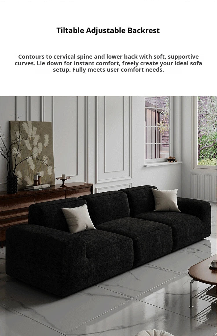 Frameless Tofu Block Sofa, Wabi-Sabi Chenille Fabric with 5-Zone Support, Heavy-Duty & High-Density Foam, Minimalist Design