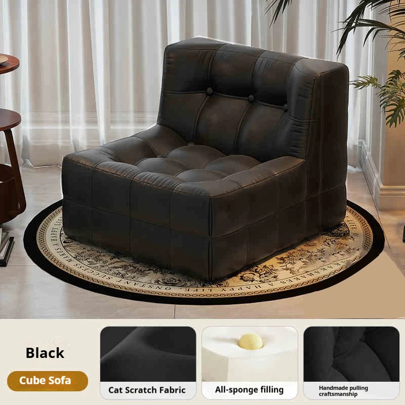 Retro Waffle Texture Chaise Lounge, Chenille Compression Sofa Single Seater, High Resilience & Durable, Modern Luxury Design