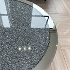 Luxury Silver Round Mirrored Coffee Table Elegant Accent Side Table with Glass Tabletop for Living Room Bedroom