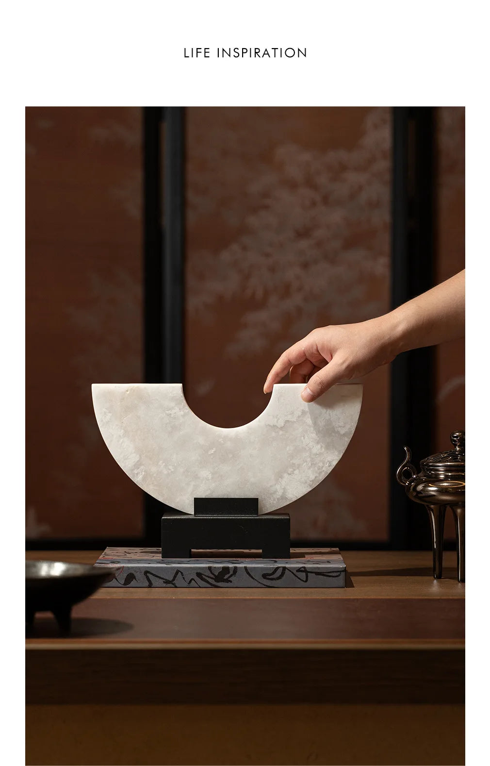 Imitate Jade Marble Semi-circular Ornaments Desk Decoration Natural Stone Sculpture Creative Crafts Room Aesthetic Decor