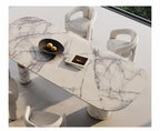 Natural Marble Dining Table with Walnut Base, Minimalist Luxury Villa Long Table, Eco-Friendly & Moisture-Proof, Customizable