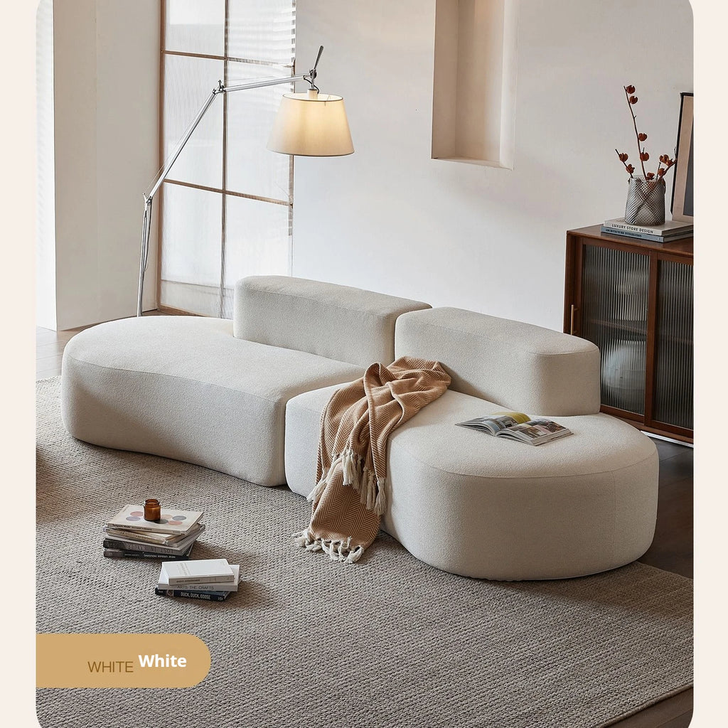 Fabric Sofa, Cashew Shape Compression Couch with High-Resilience Foam, Velvet Upholstery, Non-Deformation, Roll-Pack Design