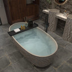 Wabi-Sabi Stone Texture Bathtub, One-Piece Artificial Stone Tub for Home , Heat Retention&Easy Clean, Body Contour, Customizable