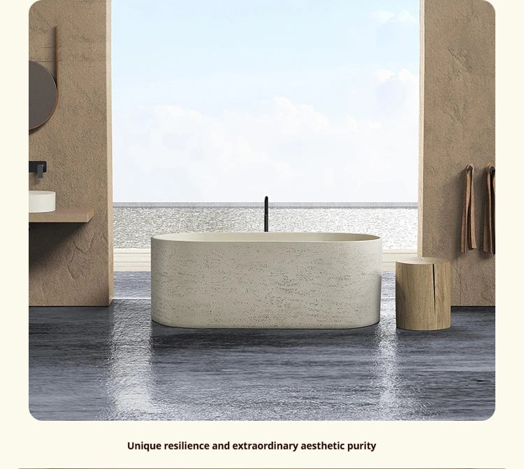 Any Size Custom Japanese Wabi Sabi Cultured Stone Bathtub Artistic Freestanding Soaking Tub Heat Retention Easy Clean Body Conto