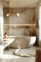 Nordic Luxury Marble Bathtub, Round One-Piece Freestanding Tub for Villa, Heat Retention & Easy Clean, Body Contour, Customizabl