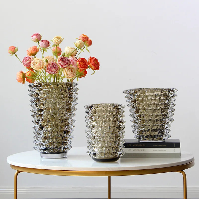 Creative Transparent Wrinkle Glass Vase Desk Decoration Flower Arrangement Hydroponics Flower Pots Floral Vases Modern Decor