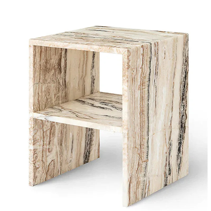 Italian Minimalist Calacatta Side Table, Mobile Square End Table for Living Room, One-Piece Natural Marble, Artistic & Customize