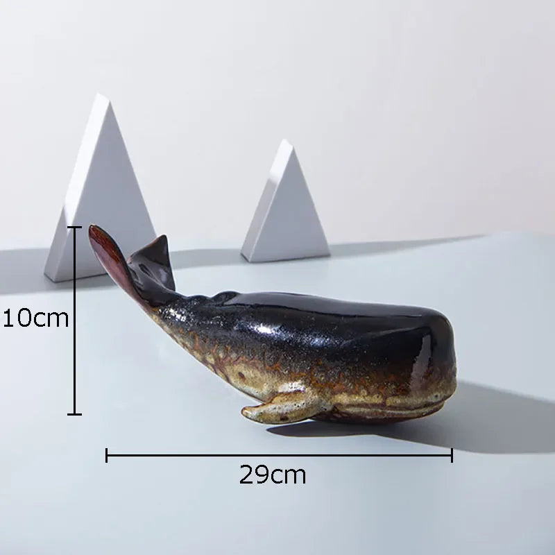 Creative Whale Ceramic Sculpture Modern Crafts Porcelain Ornaments Desk Decoration Simulated Whale Statue Room Aesthetic Decor