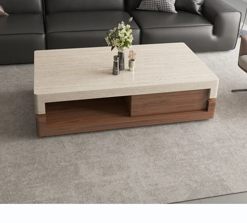 Any Size Custom Walnut Travertine Coffee Table Luxury Artisan Minimalist Heat Scratch Resistant Mansion Living Room Furniture