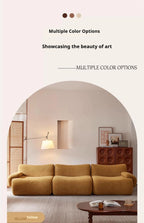 Vacuum-Compressed Modular Sofa, Wabi-Sabi Sherpa Fabric Sectional with High-Elastic Foam, Cream Mid-Century Style, Space Saving