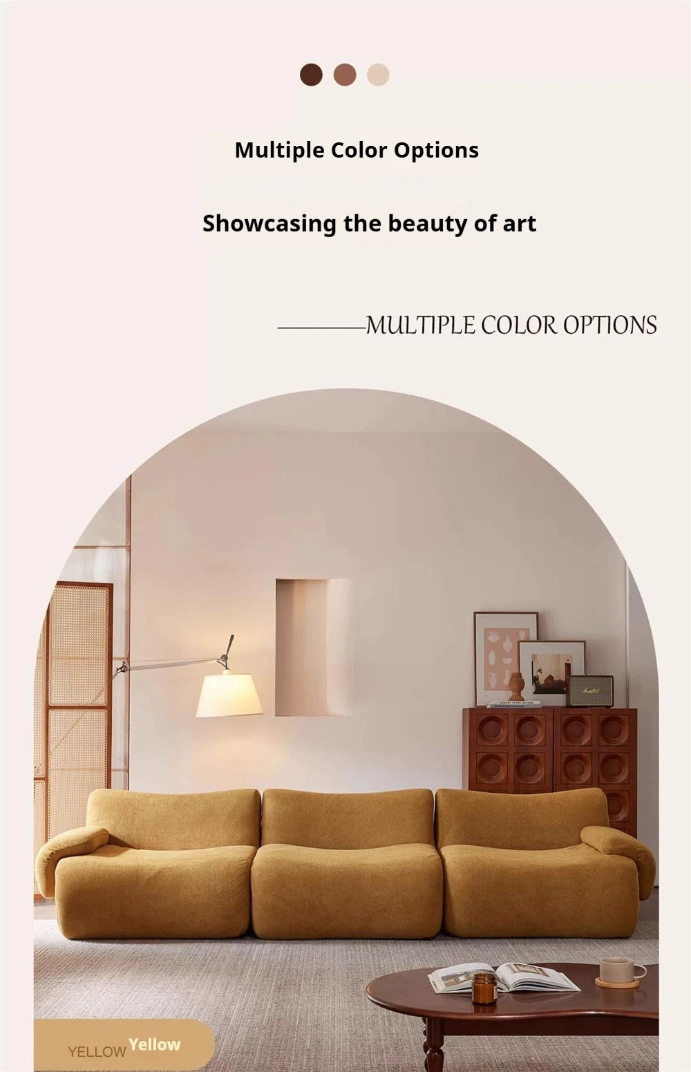 Vacuum-Compressed Modular Sofa, Wabi-Sabi Sherpa Fabric Sectional with High-Elastic Foam, Cream Mid-Century Style, Space Saving
