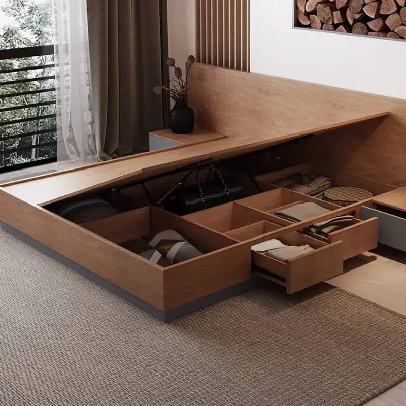 Unique European Double Bed Platform Elegant Pretty Solid Wood Luxury Bed Bases Bedroom Modern Camas Queen Size Furniture Home