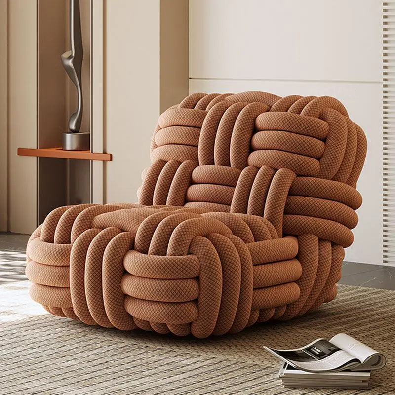 Any Size Custom Nordic Knit Lounge Chair Handwoven Chenille Fabric High Resilience Foam Comfortable Minimalist Living Room Leisu