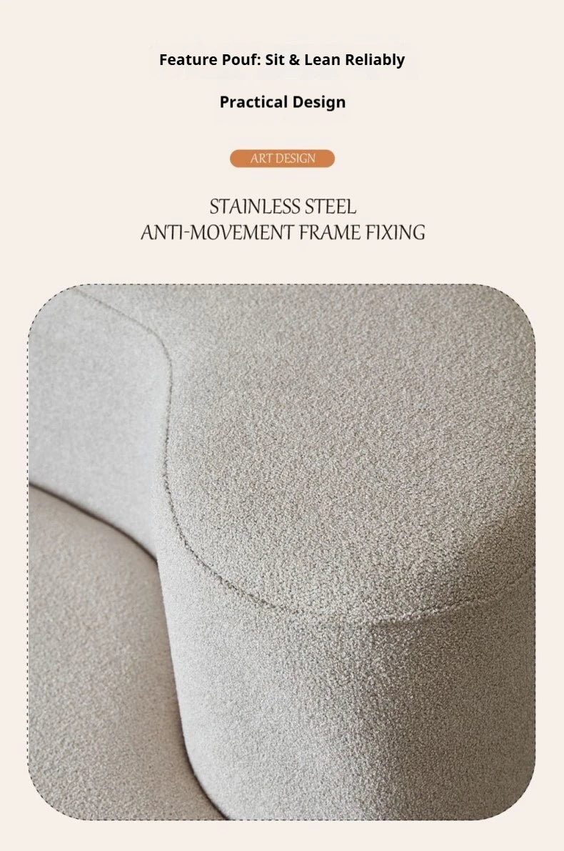 Fabric Sofa, Cashew Shape Compression Couch with High-Resilience Foam, Velvet Upholstery, Non-Deformation, Roll-Pack Design
