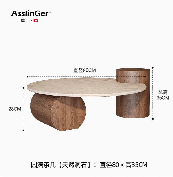 Stone Italian Side Table Nordic Natural Travertine Unique Wood Coffee Table Round Stone Designer Stolik Kawowy Home Furniture