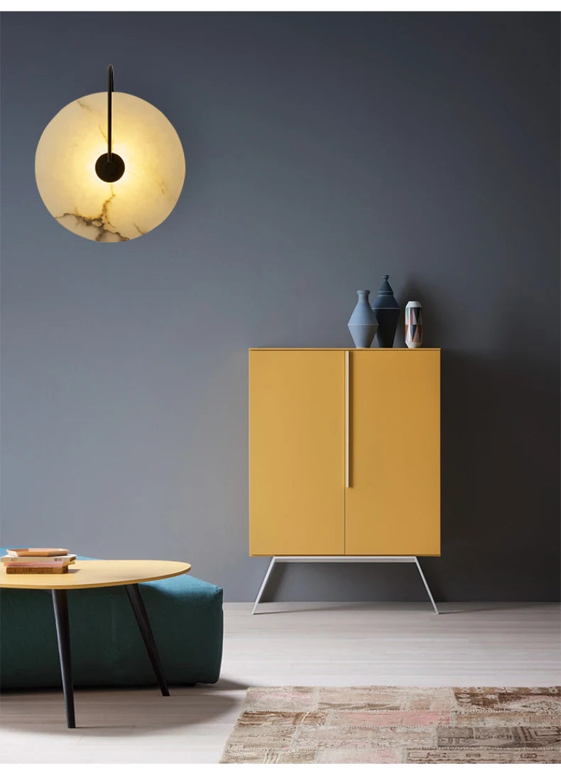Nordic Modern Designer Minimalist Marble Circular Wall Lamp Corridor Study Bedroom Bedside Led Lights Tv Background  Decor