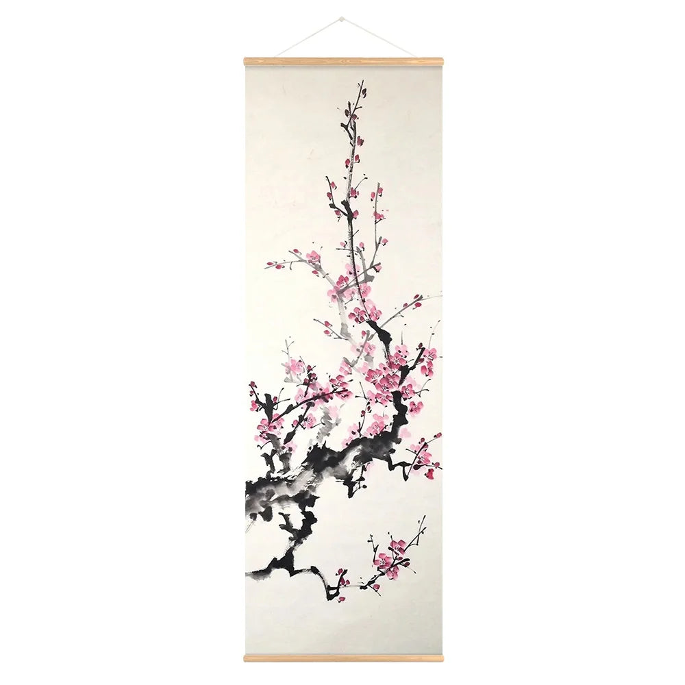 Chinese Plum Blossom Scroll Hanging Painting Canvas Art Flower Wall Painting Scroll Painting Living Room Home Decoration