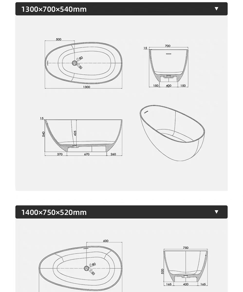 Any Size Custom Italian Luxury Egg Shaped Bathtub Freestanding Soaking Tub Villa Bathroom Spa Whirlpool Tub Modern Luxury Design