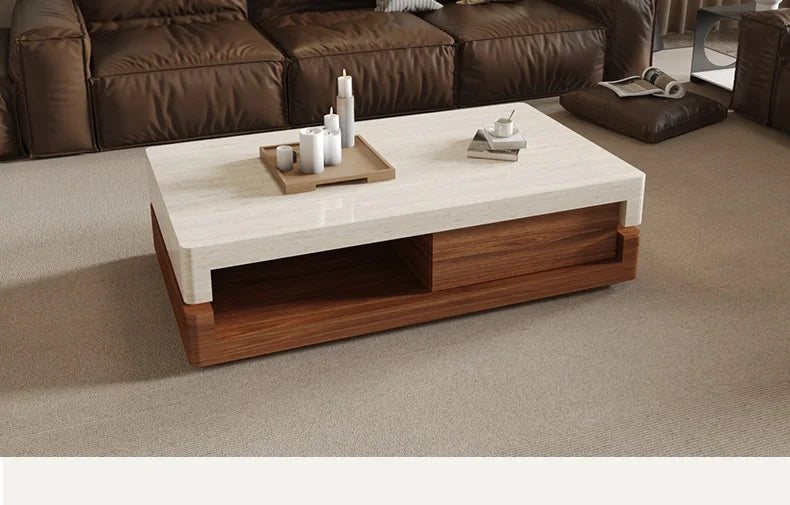 Any Size Custom Walnut Travertine Coffee Table Luxury Artisan Minimalist Heat Scratch Resistant Mansion Living Room Furniture