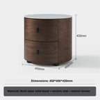 Italian Minimalist Nightstand, Walnut Round Bedside Table with Stone Top, Multi-Layer Wood &Eco-Friendly, Easy Clean, New Design