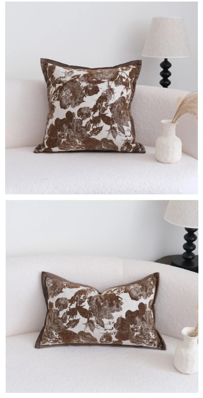 Coffee Brown Maillard Cushion Cover Retro Geometric Jacquard Pillow Case Wabi Sabi Pillow Covers Decorative Modern Luxury Home