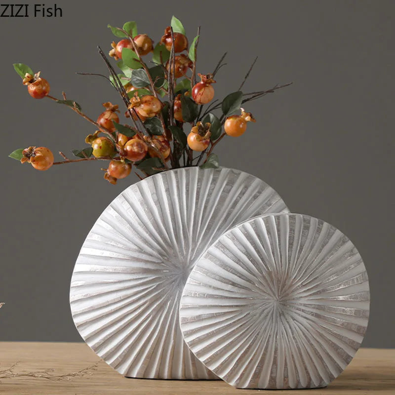Silver Plated Vase Singular Ellipse Flower Arrangement Artificial Flowers Use Flower Vases Resin Crafts Living Room Decoration