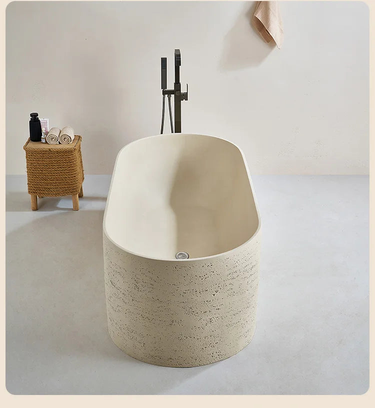 Any Size Custom Japanese Wabi Sabi Cultured Stone Bathtub Artistic Freestanding Soaking Tub Heat Retention Easy Clean Body Conto