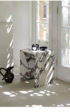 Italian Minimalist Calacatta Side Table, Mobile Square End Table for Living Room, One-Piece Natural Marble, Artistic & Customize