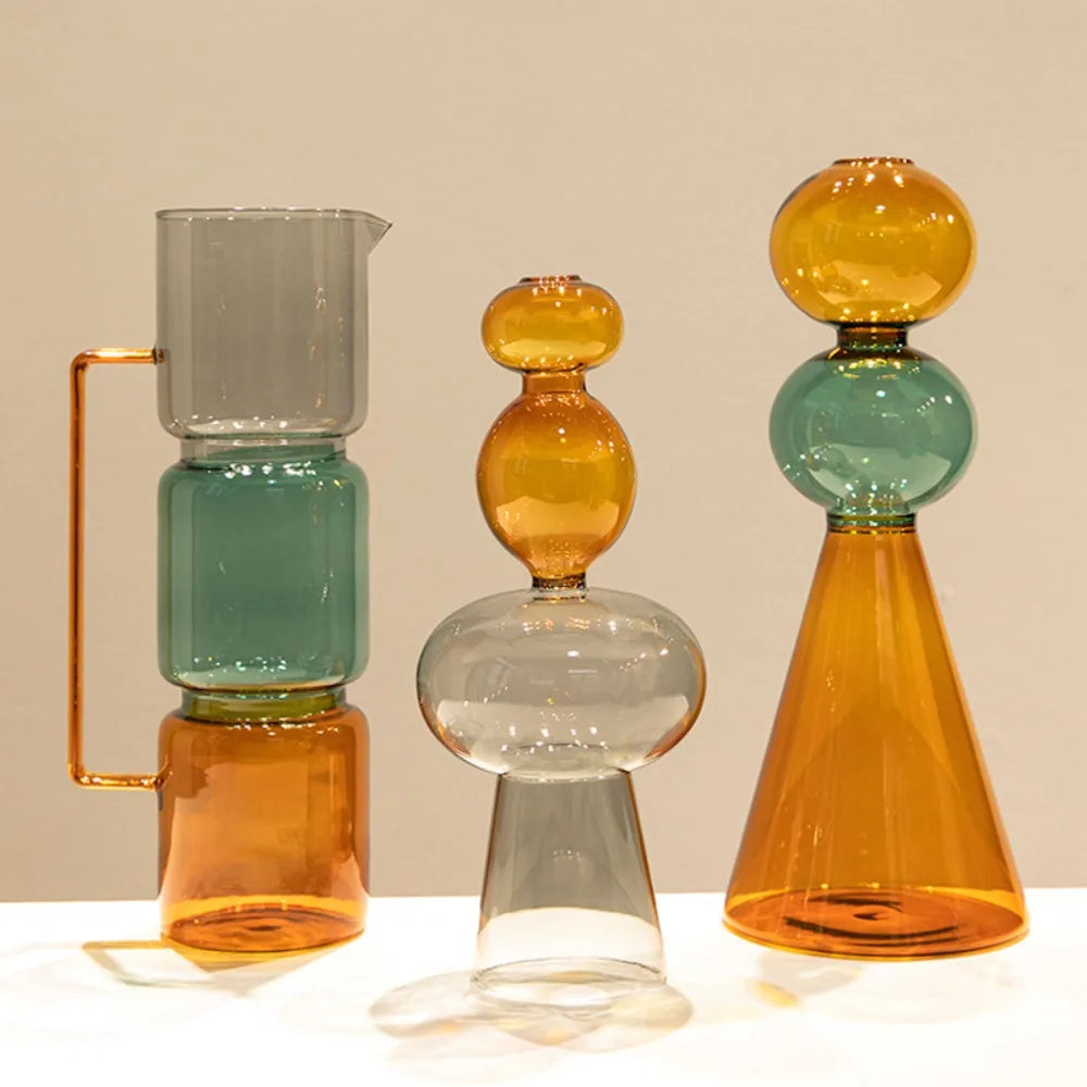 Minimalist Colored Glass Creative Double-layer Glass Transparent Vase Desktop Soft Decoration Hydroponics Vase Home Decoration