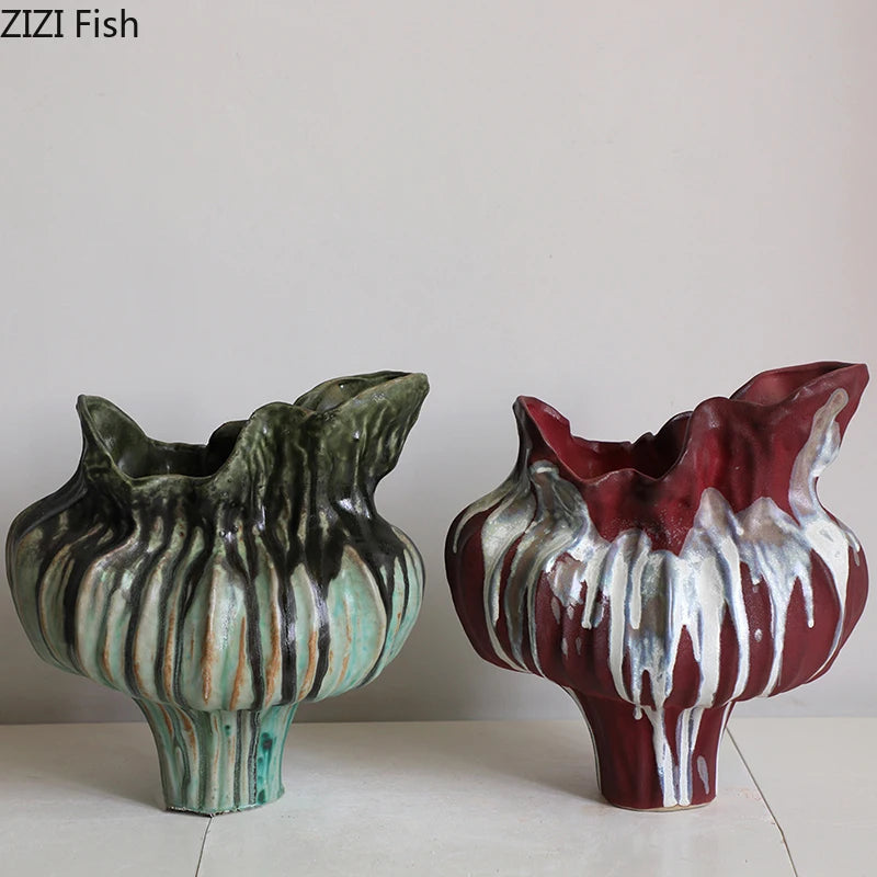 Wabi Sabi Style Painted Porcelain Vase Plant Pots Table Decoration Flowers Arrangement Floral Vases Room Aesthetic Decor
