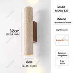 Wabi Sabi  Natural Travertine E27 Wall Lamp, Log & Walnut Wood Wall Light for Bedroom Bedside Staircase Living Room Home Decor