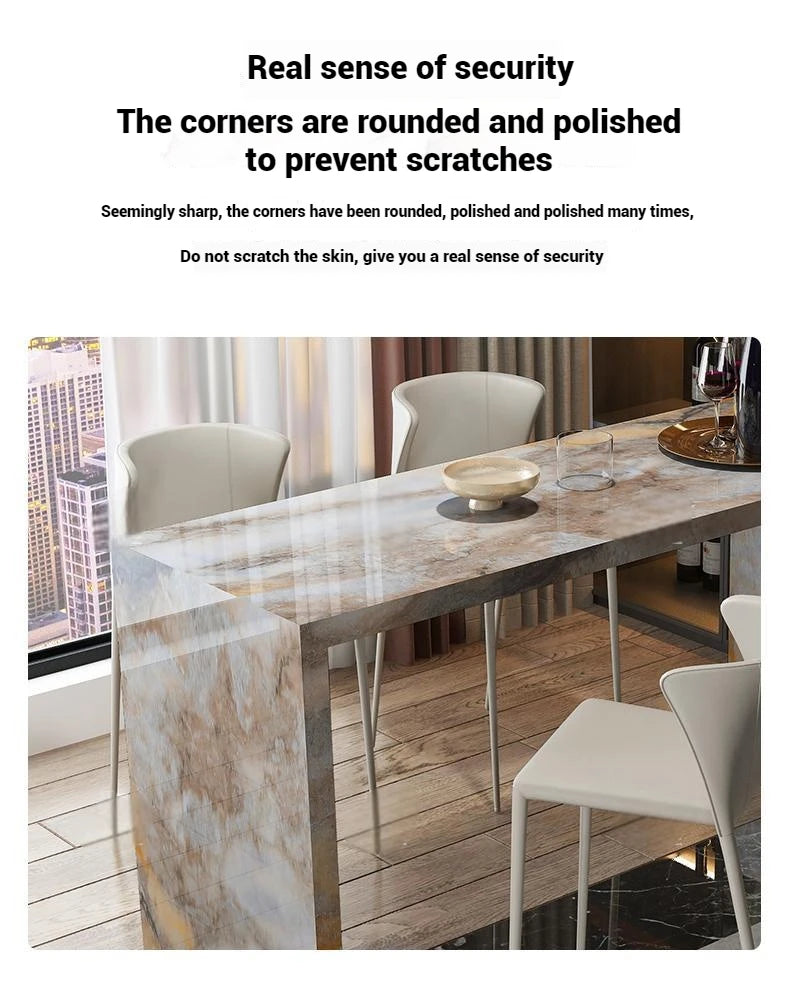 Quartz Stone Breakfast Bar, Kitchen Island with Dining Table & Cabinet, Stain Resistant & High Hardness, Custom Modern Design