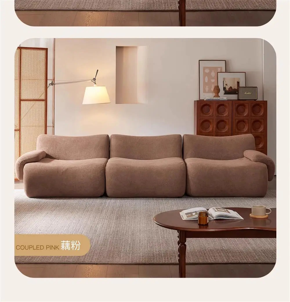 Vacuum-Compressed Modular Sofa, Wabi-Sabi Sherpa Fabric Sectional with High-Elastic Foam, Cream Mid-Century Style, Space Saving