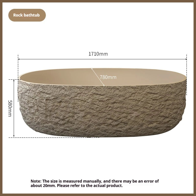 Wabi-Sabi Stone Texture Bathtub, One-Piece Artificial Stone Tub for Home , Heat Retention&Easy Clean, Body Contour, Customizable