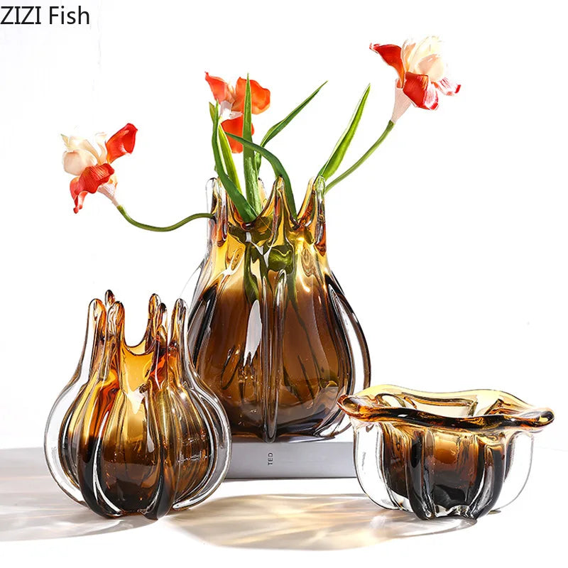 Creative Flower Bud Glass Vase Hydroponics Plant Pot Table Decoration Flowers Arrangement Floral Vases Room Aesthetic Decor