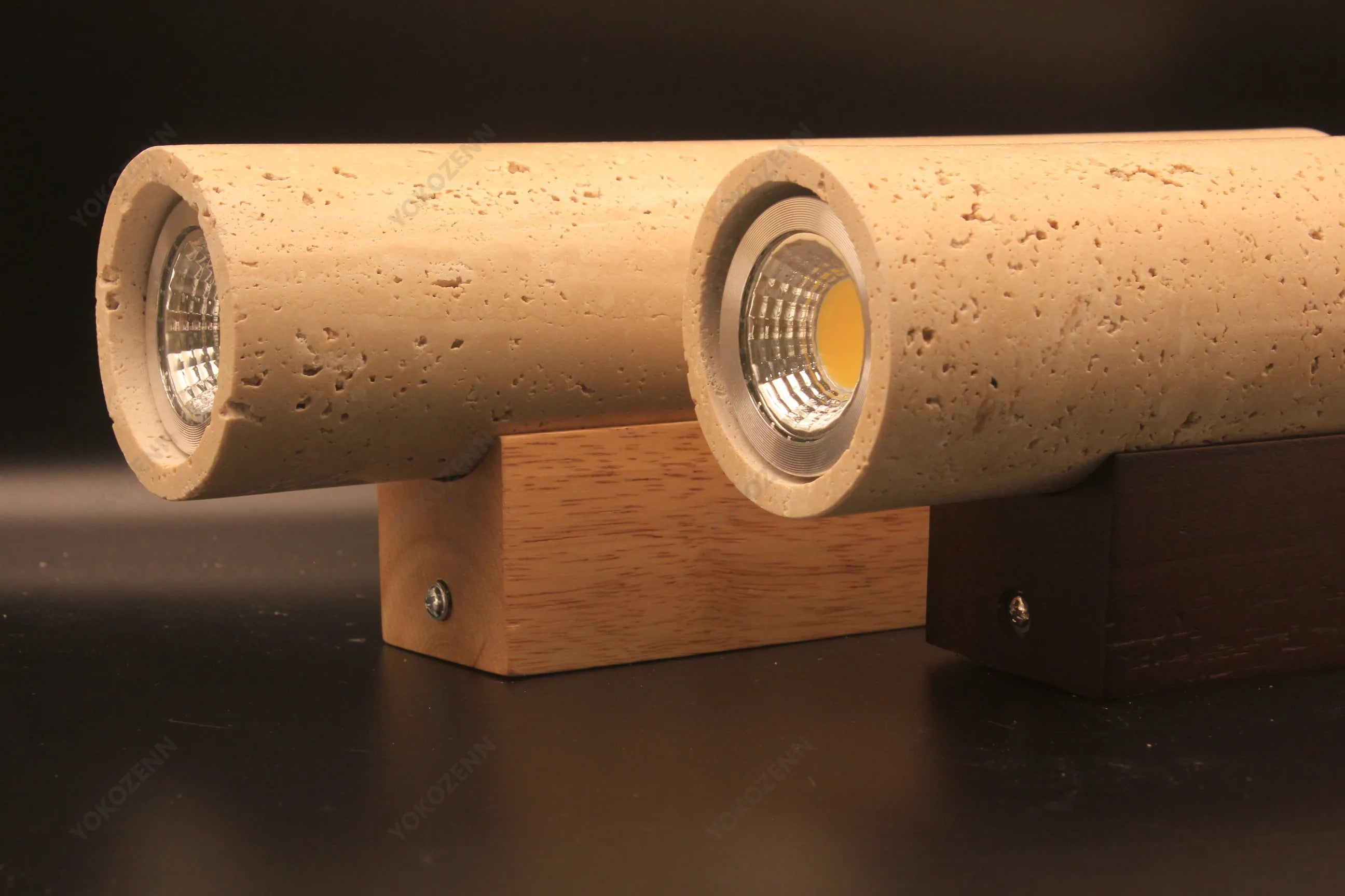 Wabi Sabi  Natural Travertine E27 Wall Lamp, Log & Walnut Wood Wall Light for Bedroom Bedside Staircase Living Room Home Decor