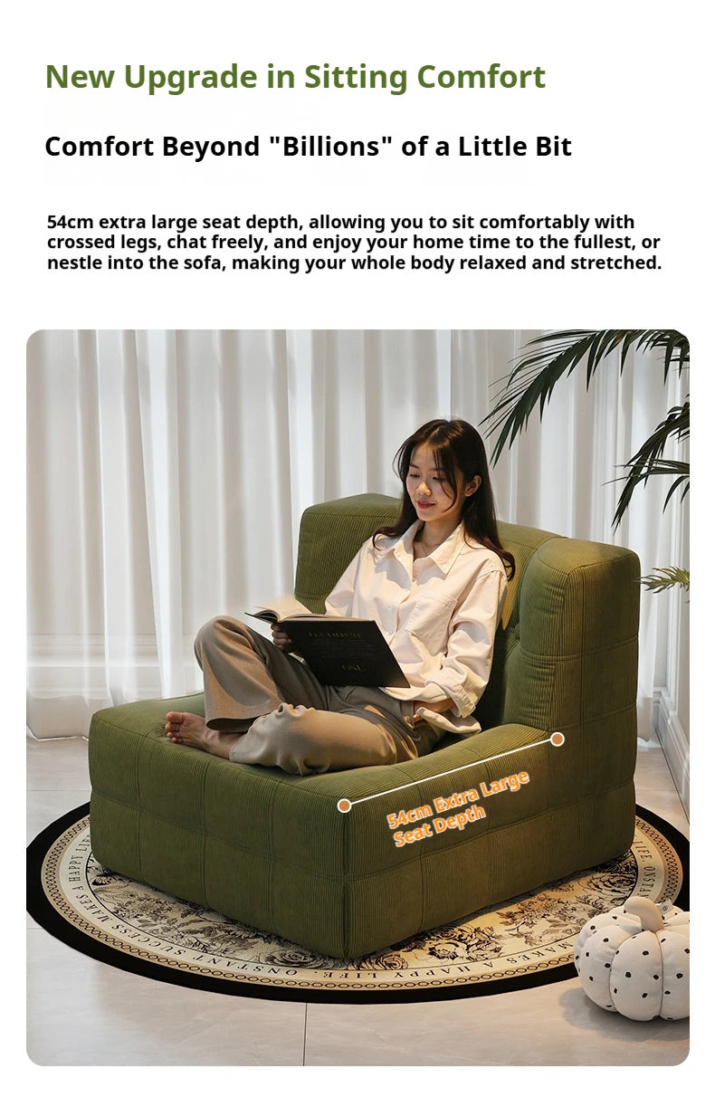 Retro Waffle Texture Chaise Lounge, Chenille Compression Sofa Single Seater, High Resilience & Durable, Modern Luxury Design
