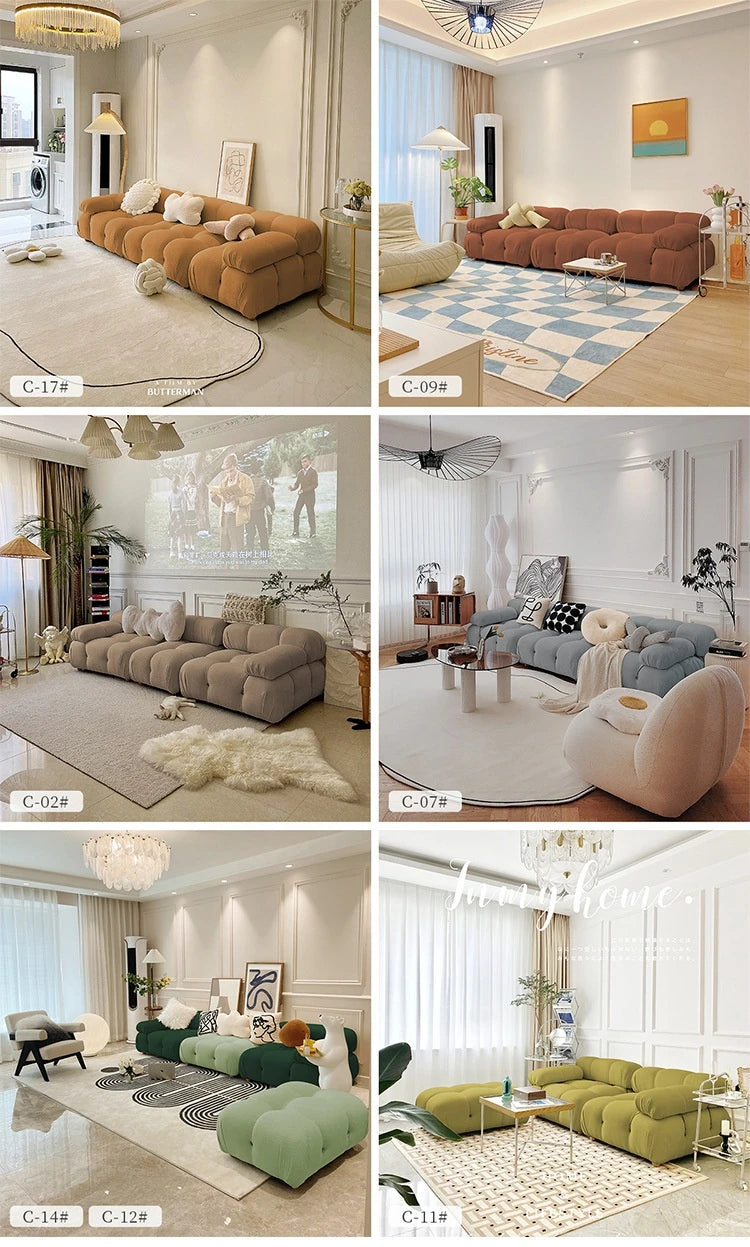Cream Modular Sofa Set, Cat-Proof Teddy Fabric 3-Seater with Latex-Foam Fill, Imported Pine Frame, Nordic Retro Style