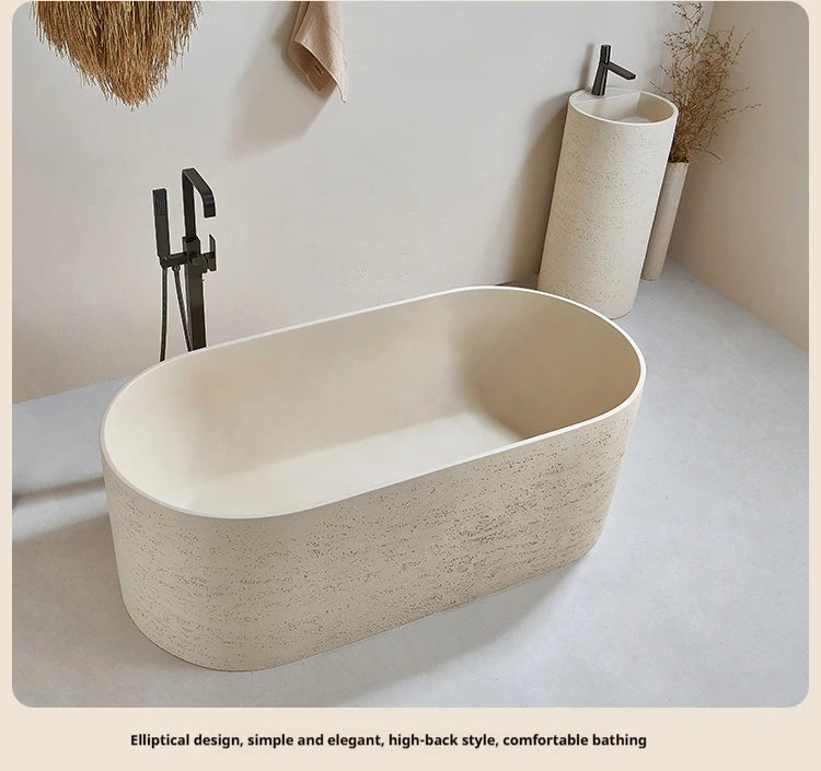 Any Size Custom Japanese Wabi Sabi Cultured Stone Bathtub Artistic Freestanding Soaking Tub Heat Retention Easy Clean Body Conto