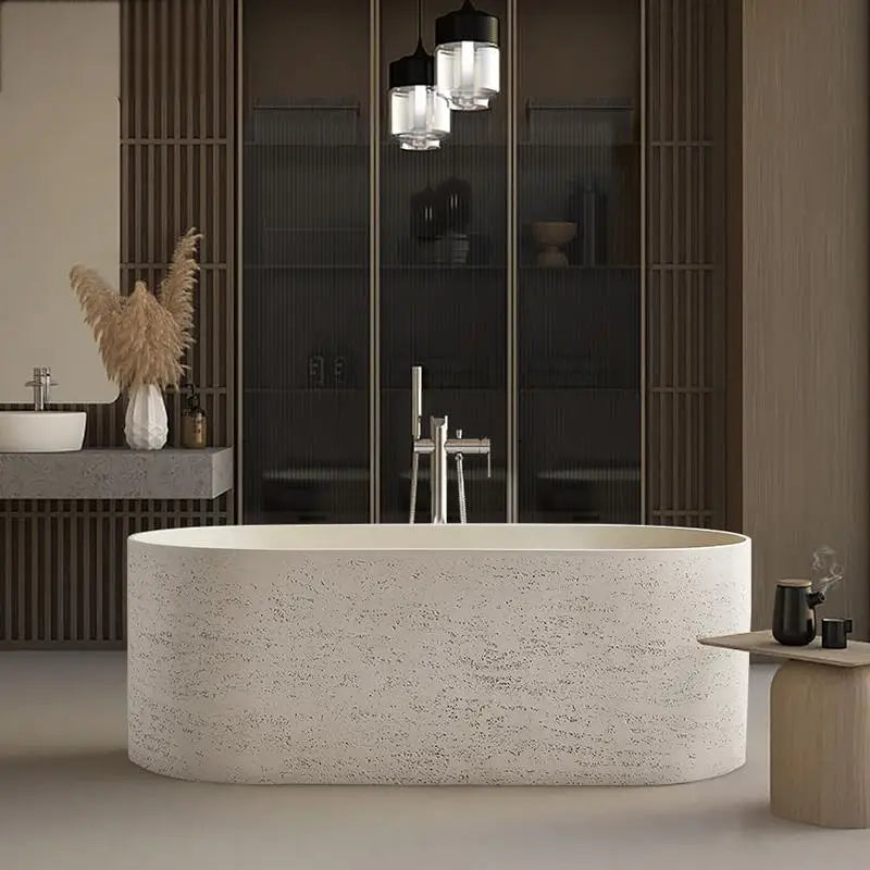 Any Size Custom Japanese Wabi Sabi Cultured Stone Bathtub Artistic Freestanding Soaking Tub Heat Retention Easy Clean Body Conto