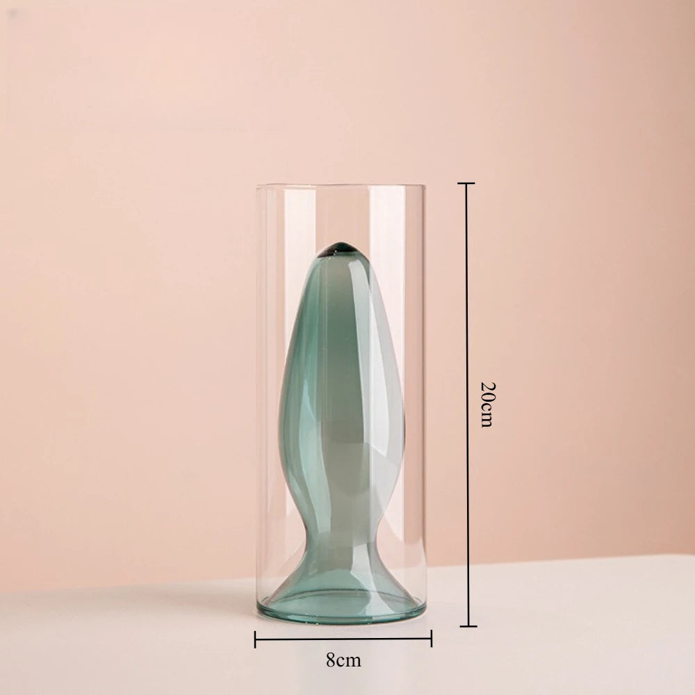 Minimalist Colored Glass Creative Double-layer Glass Transparent Vase Desktop Soft Decoration Hydroponics Vase Home Decoration