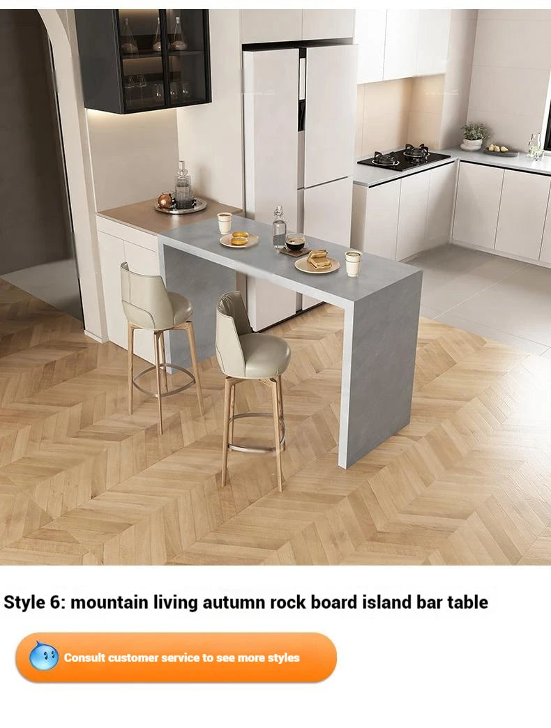 Quartz Stone Breakfast Bar, Kitchen Island with Dining Table & Cabinet, Stain Resistant & High Hardness, Custom Modern Design