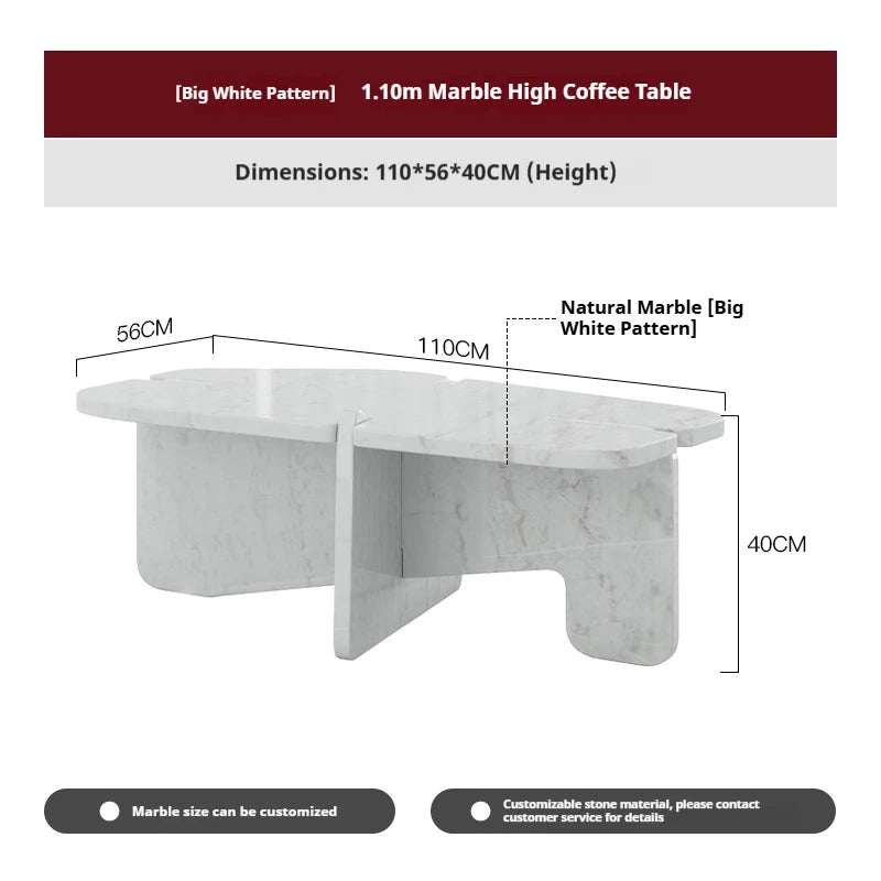 Designer Natural Marble Coffee Table Set, Italian Minimalist High-Low Nesting Tables for Small Space, Heat & Scratch Resistant