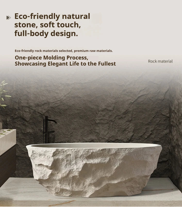 Any Size Custom Zen Inspired Stone Look Bathtub Compact One Piece Freestanding Tub Mansion Bathroom Heat Retaining Easy Clean Bo
